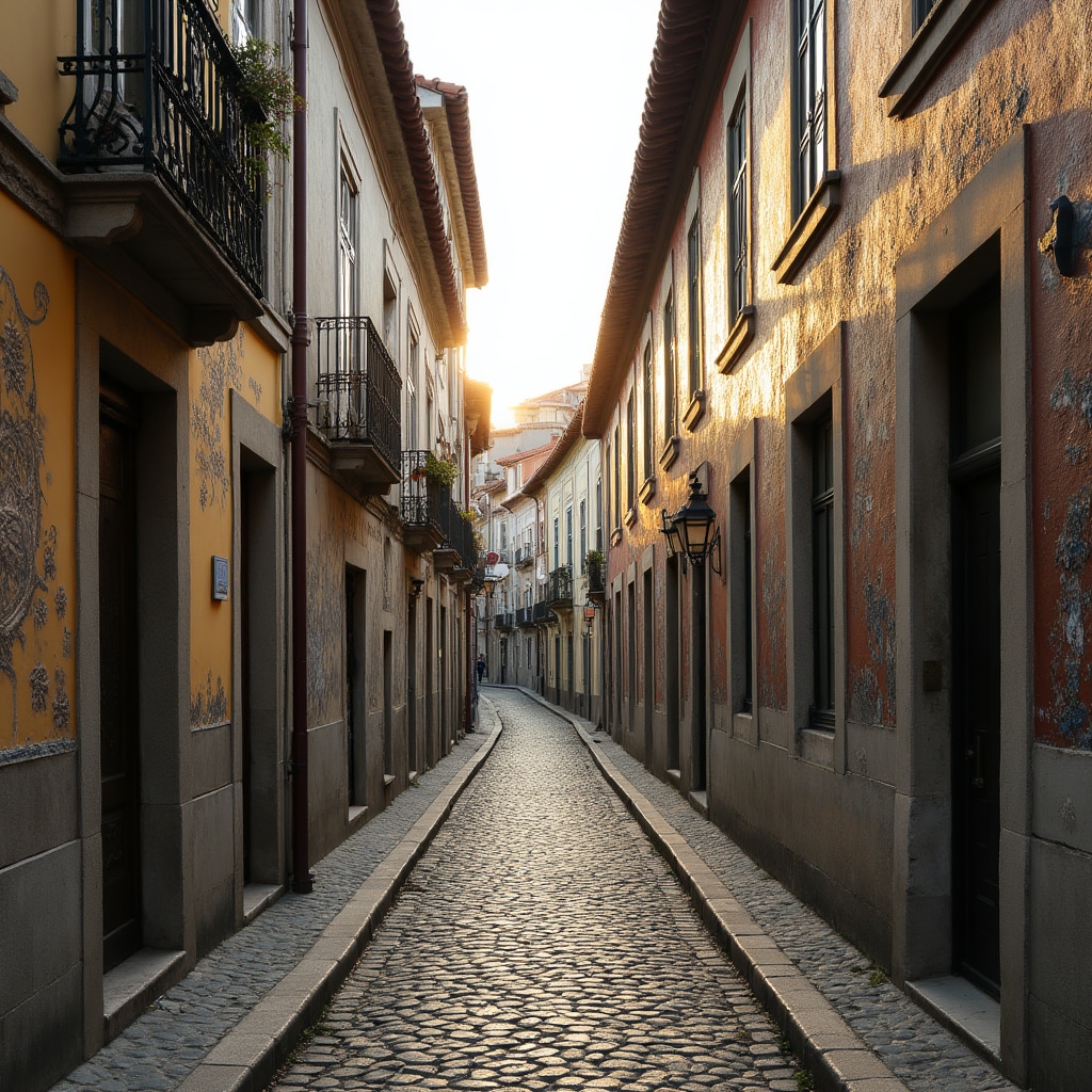 Traditional Portuguese stone building with single-glazed windows in Porto